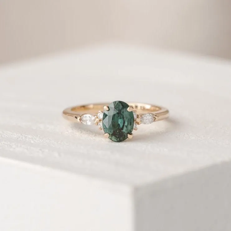 Willow 1.52 ct Madagascan Blue Green Teal Oval Sapphire Engagement Ring