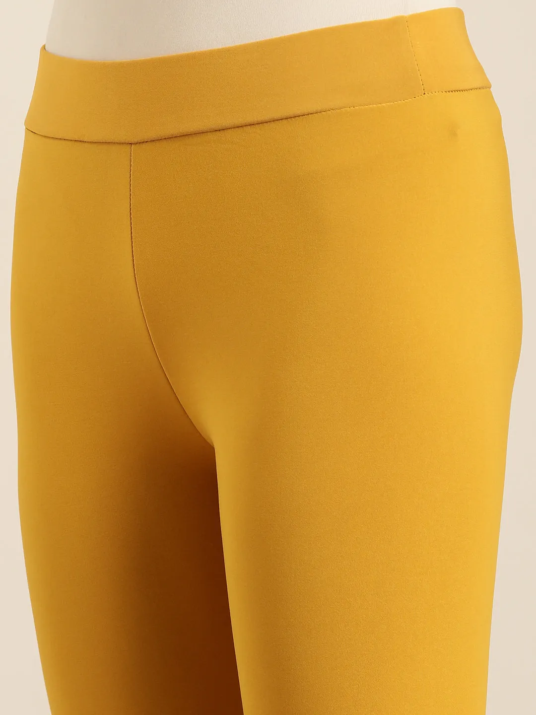 Women Mustard Solid Leggings