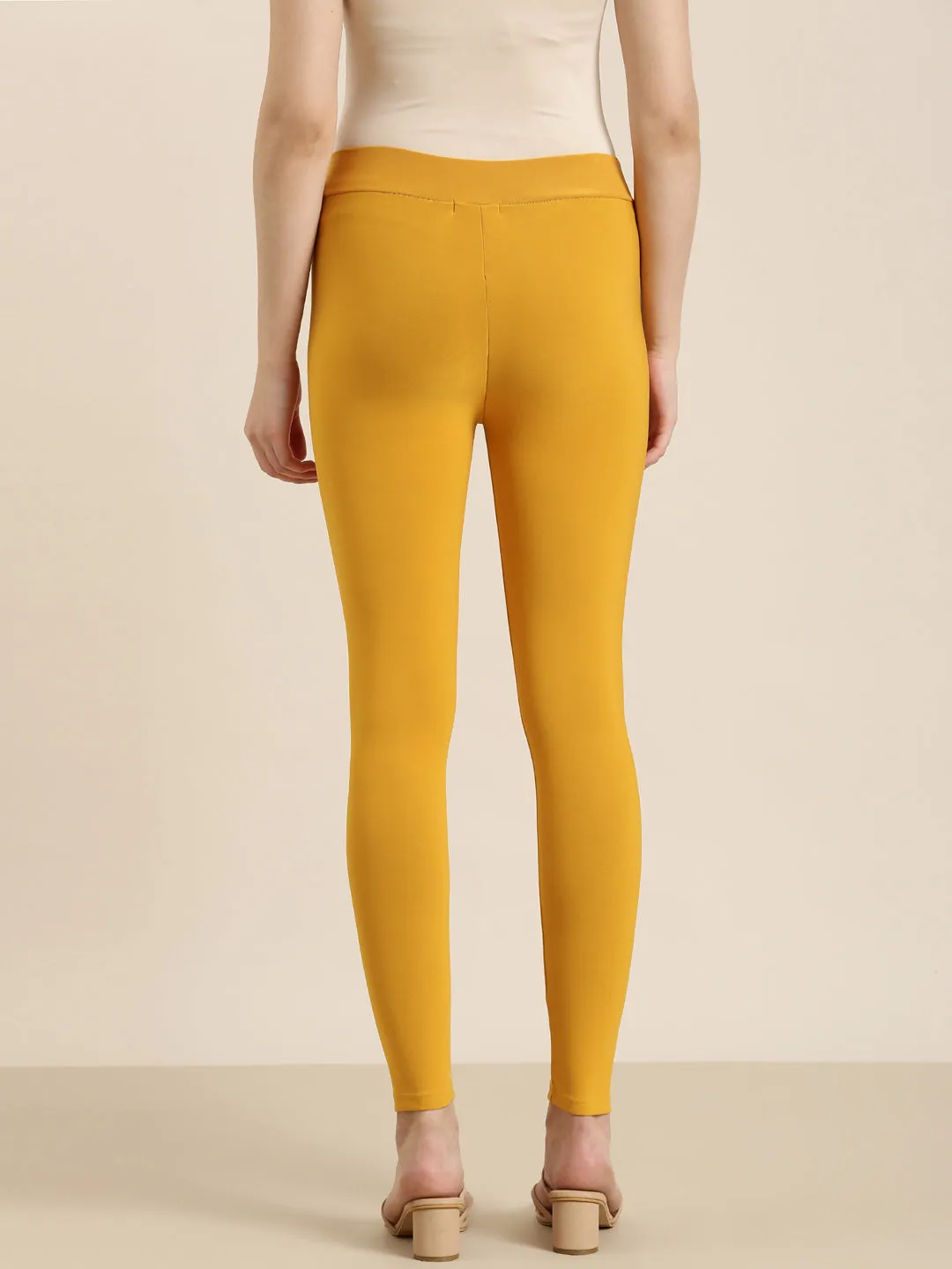 Women Mustard Solid Leggings