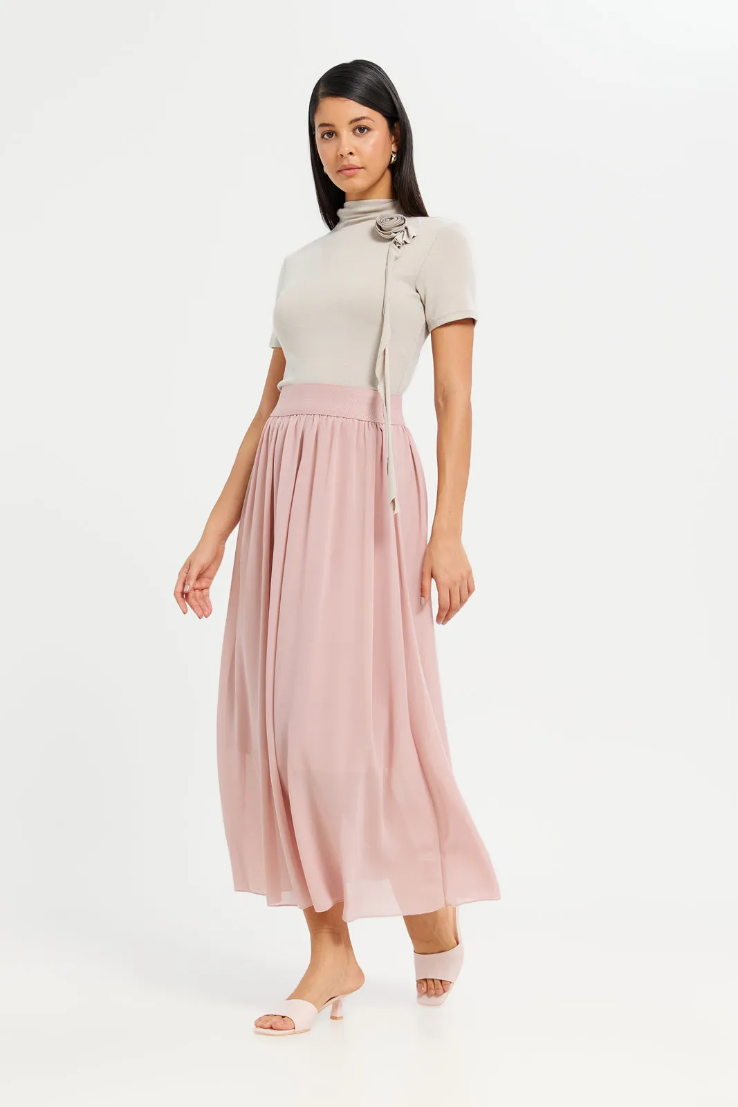 Women Pink Gathered Waistband Skirt