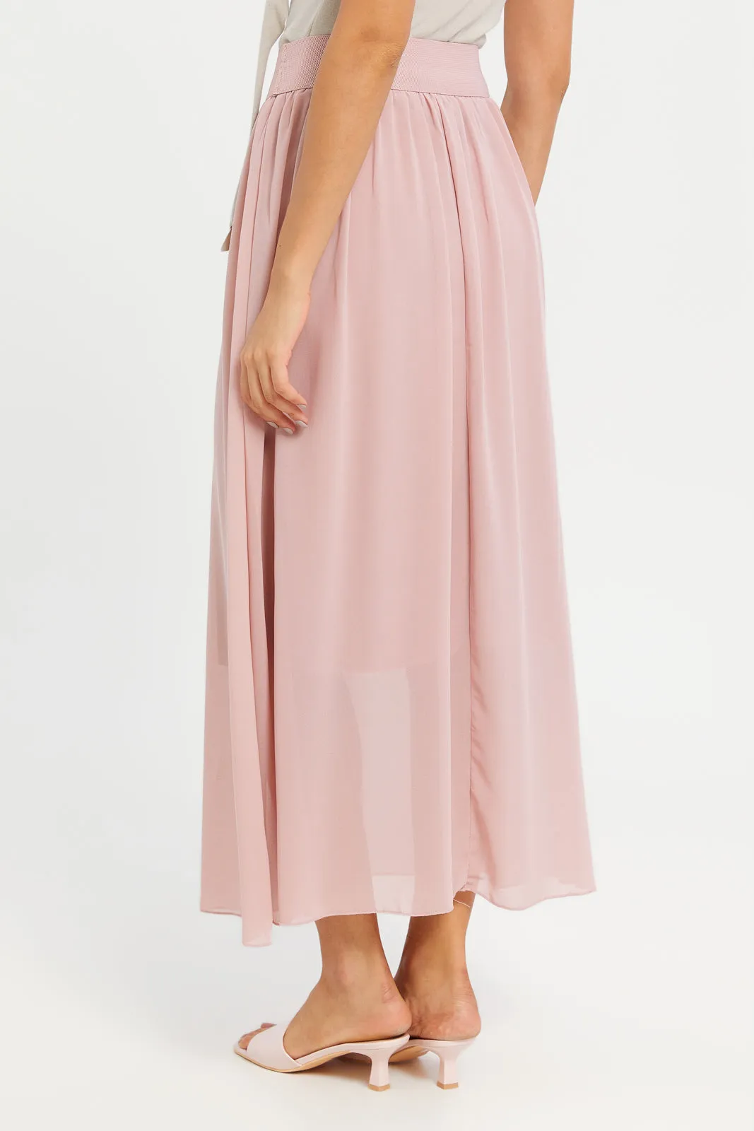 Women Pink Gathered Waistband Skirt