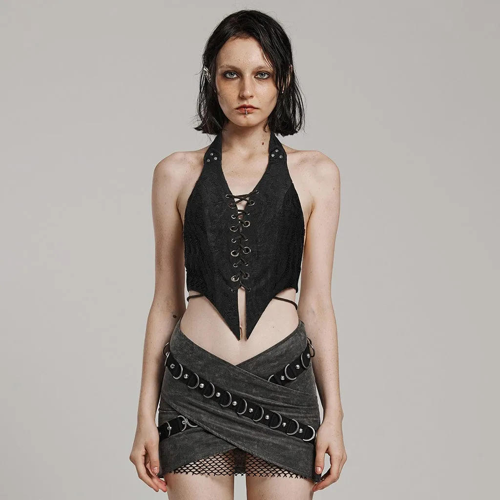 Women's Punk Irregular Ripped Halterneck Vest