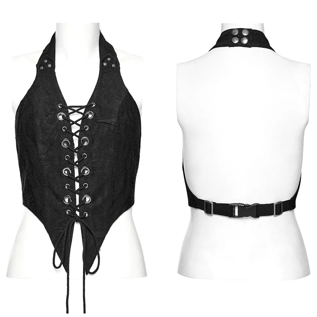 Women's Punk Irregular Ripped Halterneck Vest