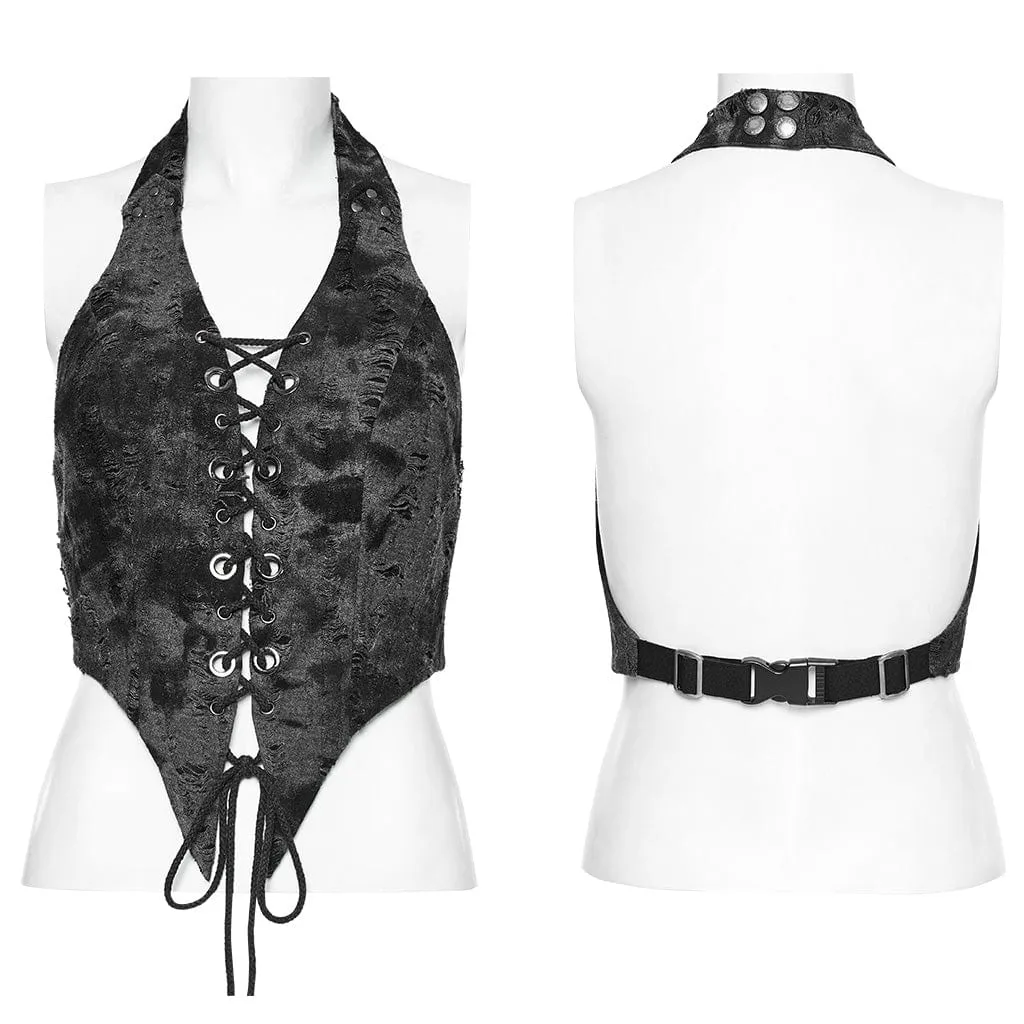 Women's Punk Lace-Up Buckle Halter Vest