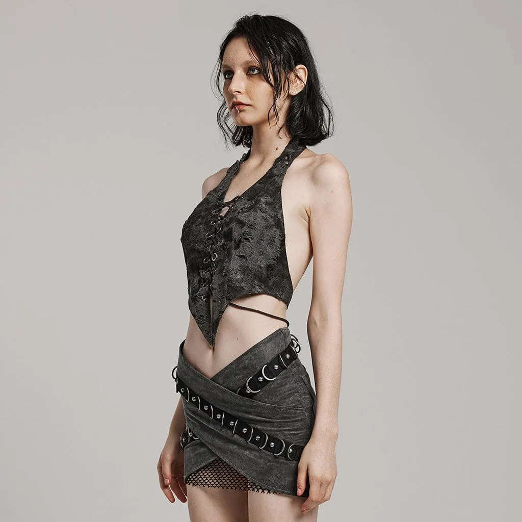 Women's Punk Lace-Up Buckle Halter Vest