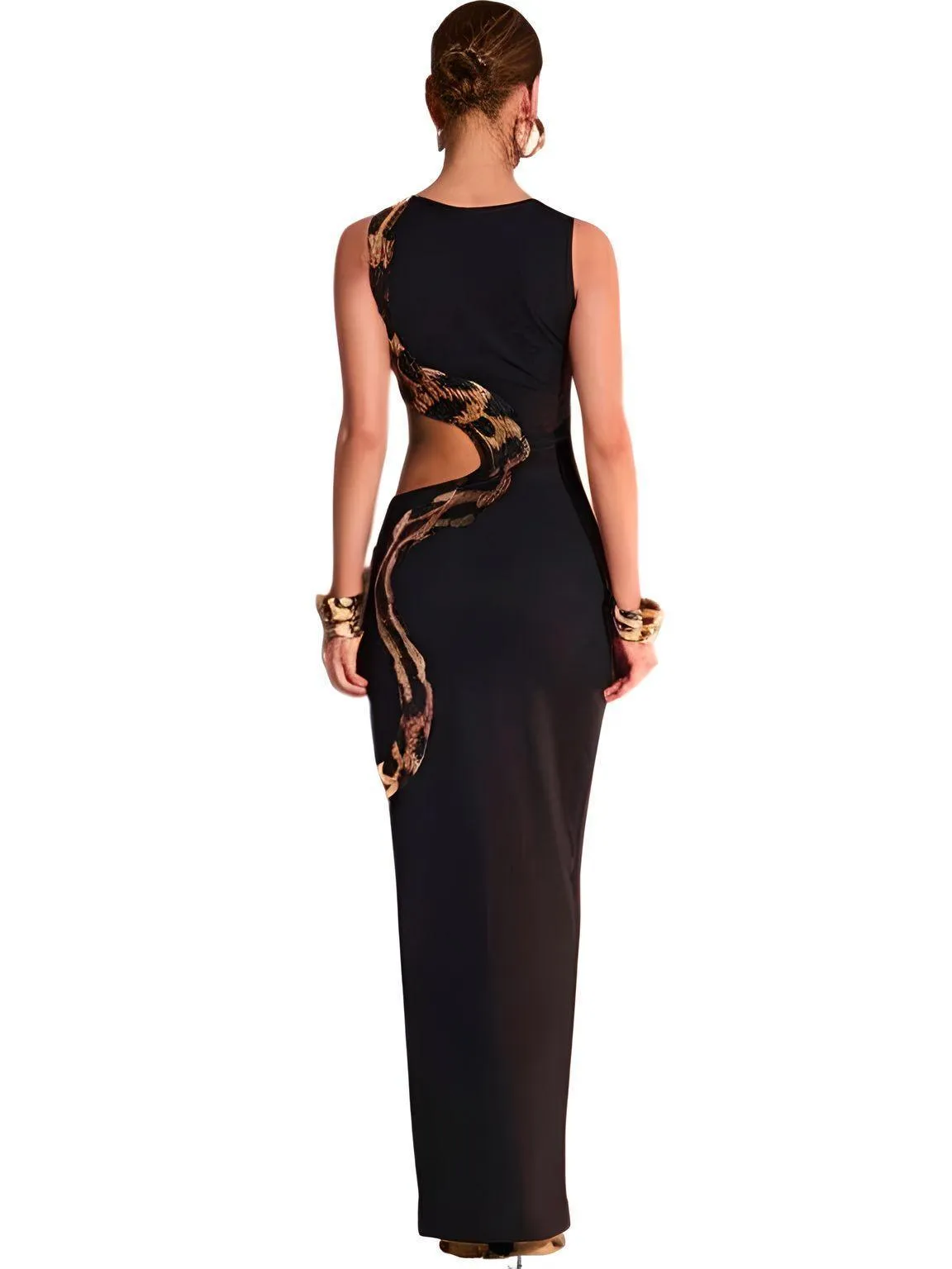 Women's Summer Sexy Slim Slit Long Skirt Hollow Dress Sexy Snake Party Dress